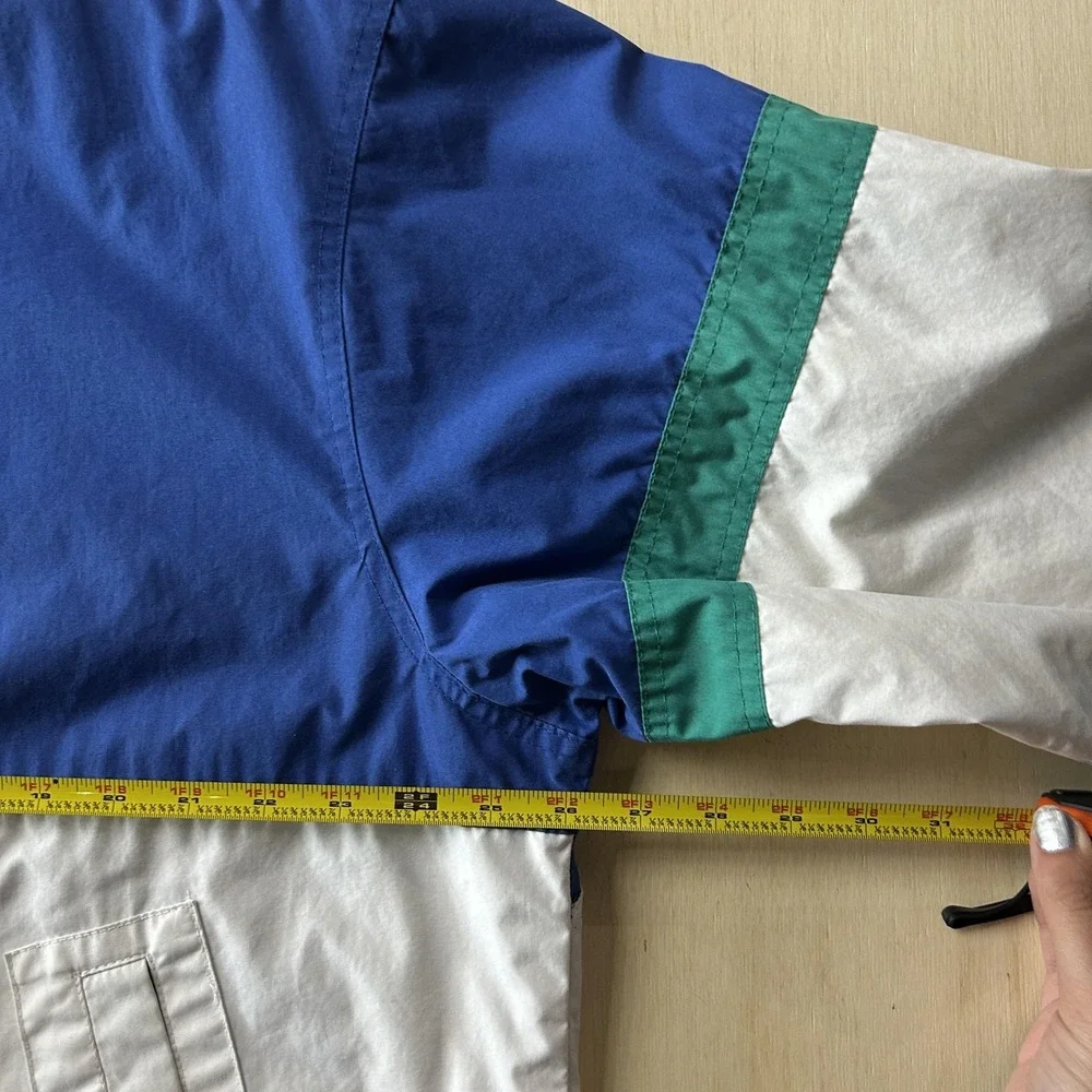 Vintage London Fog Jacket Mens XL Blue White Green Colorblock Full Windbreaker